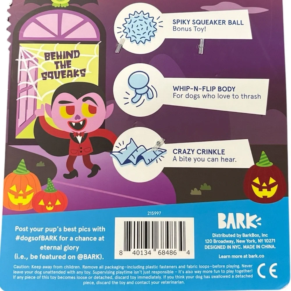 Bark Box Dog Toys Halloween Muttster Madness, The Boogieman‎ Vampire Spikey Ball